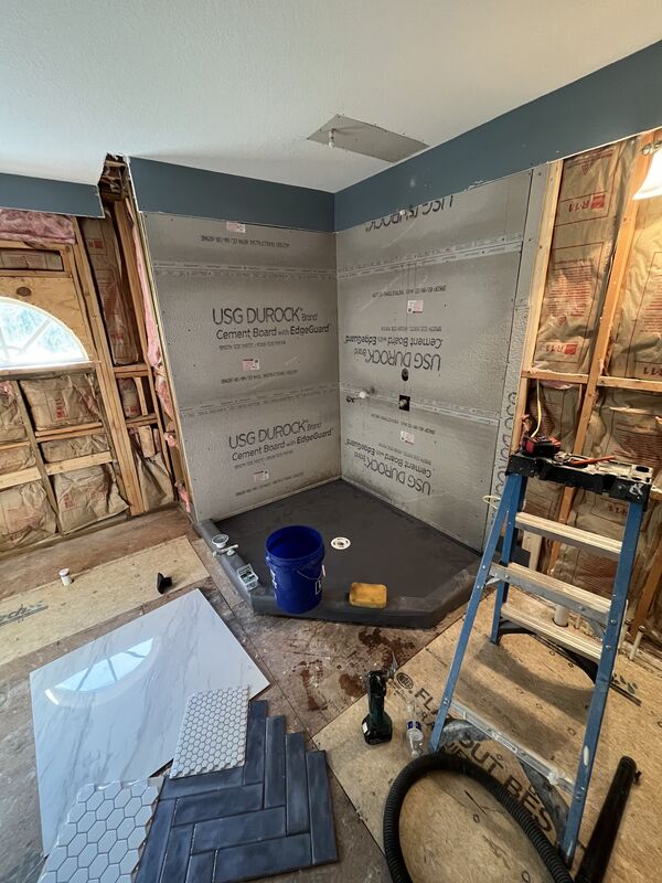 Bathroom taken back to the studs before new plumbing and waterproofing
